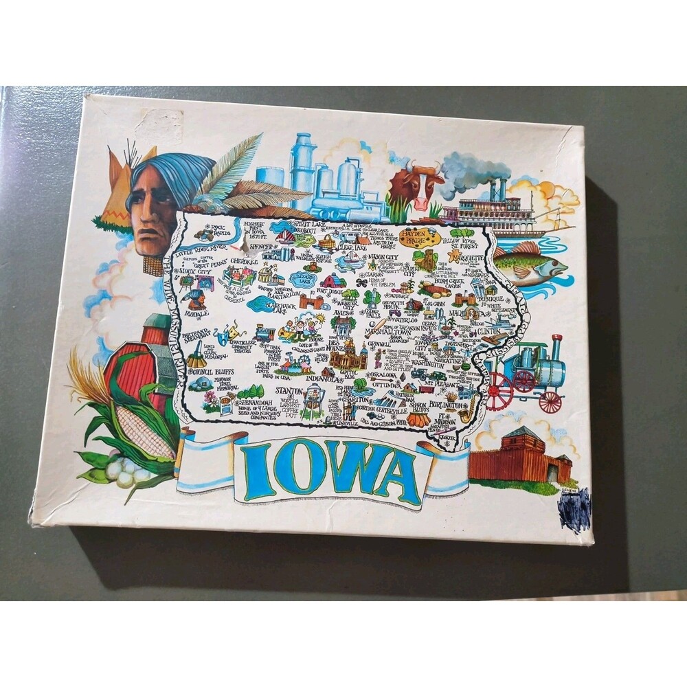 Vintage 1977 Great American Puzzle Factory Iowa State Map Jigsaw Puzzle, 560